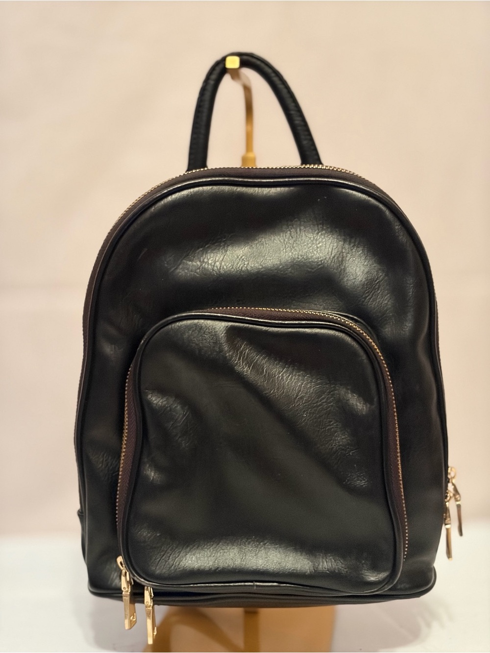 INC International Concepts Black Leather Interior with Cream Patterned Lining